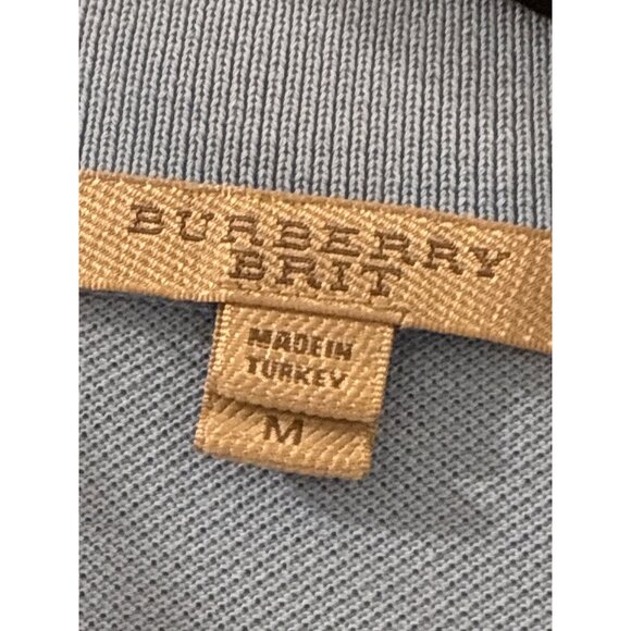Burberry Hartford Slim Fit Polo Shirt Light Blue Check Placket Men’s Size Medium - Picture 4 of 9